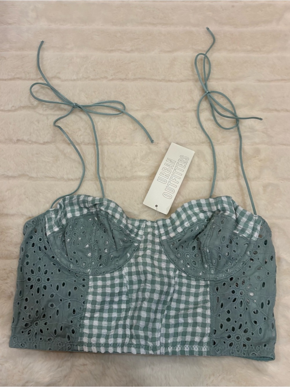Urban Outfitters Sage Green Gingham & Eyelet Bustier Camisole